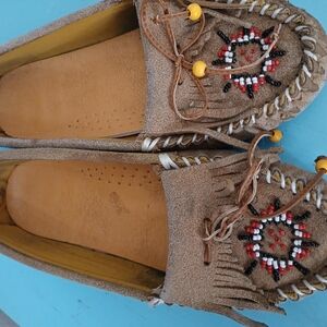 Beaded Moccasins in Tan Suede
